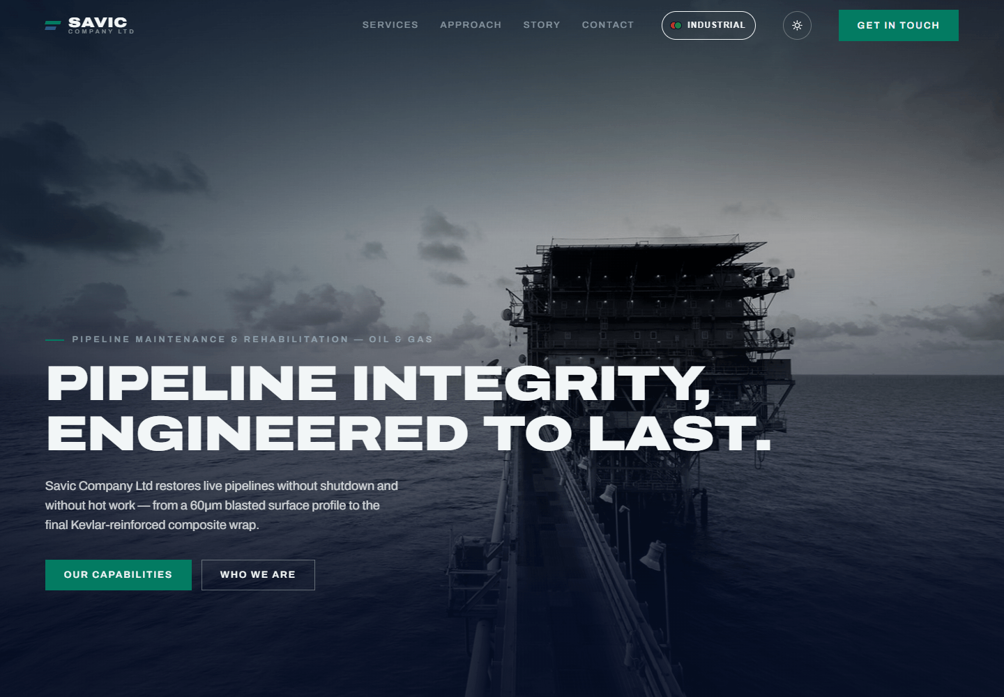 Savic Concept Subsea website with its header, navigation and underwater services introduction